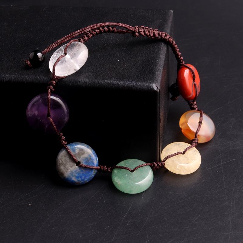 

Beaded, Strands Natural Crystal 1Pc Seven Color Gemstones 7 Chakra Healing Stone Bracelet Energy Quartz Draw String For Woman Gifts