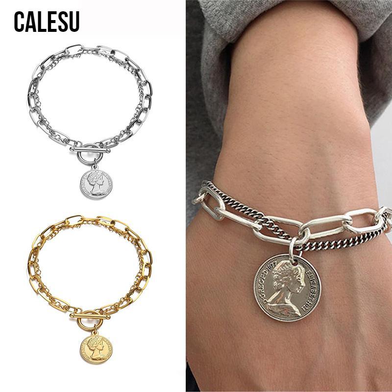 

Link, Chain CALESU Women Vintage Pearl Bracelet Punk Bangle Bohemian Circle Thick Tassel Pendant Jewelry FC16 PR49, Black