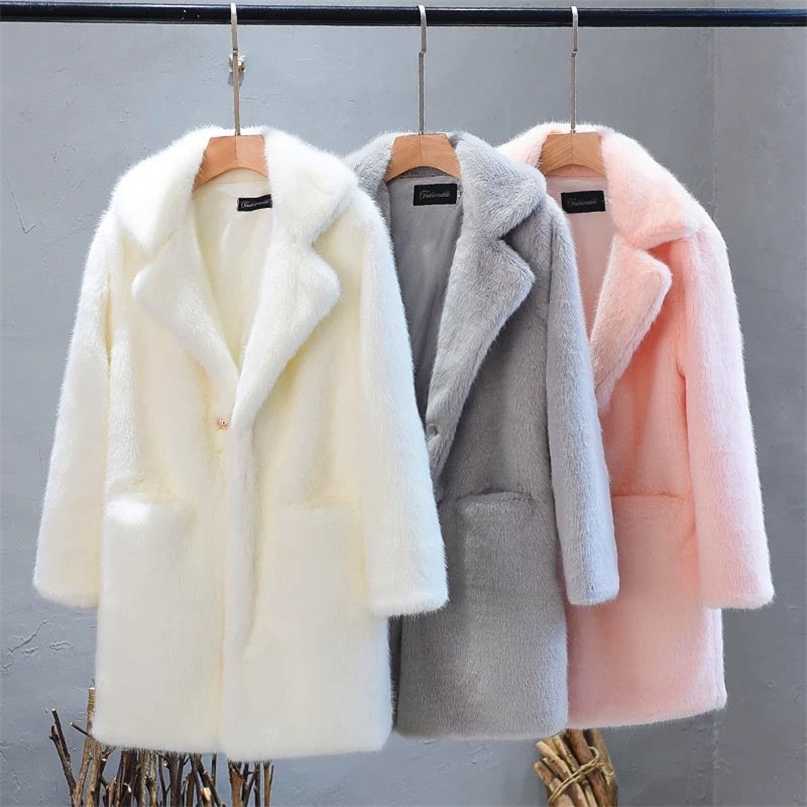 

Women Mink Faux Fur Coat Turn Down Collar Winter Warm Fake Fur Lady Coat Casual Jacket 211018, Camel