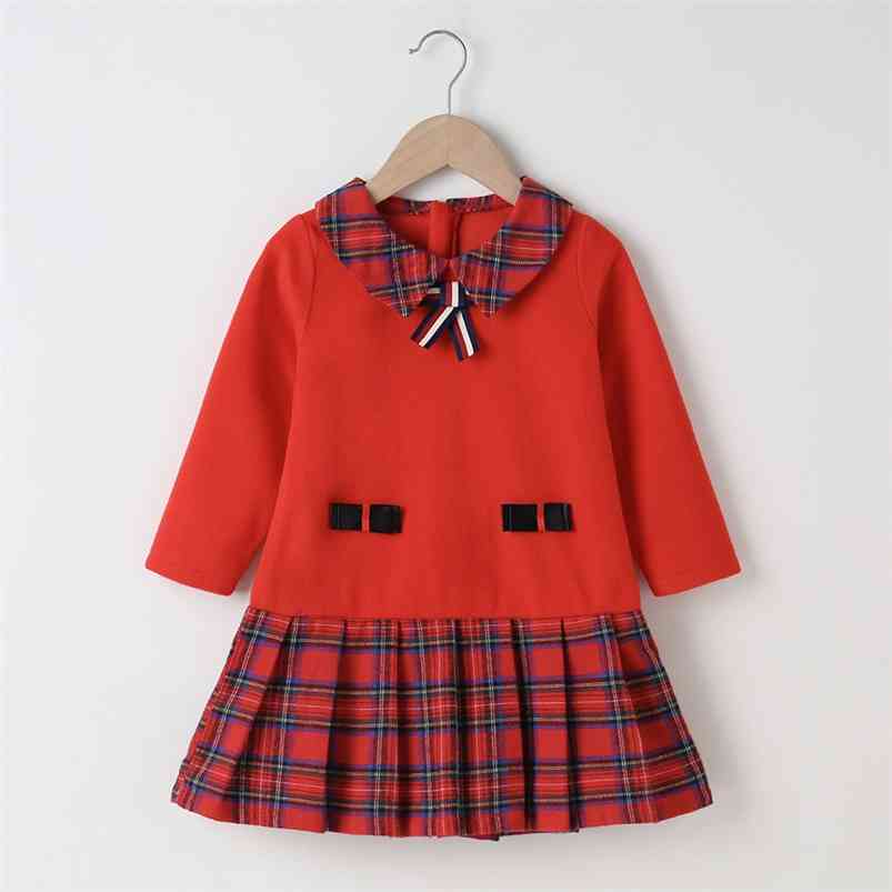 

Winter Girls Dress Baby Cute Long Sleeve Red Plaid Girl Vestido 2-6T 210629