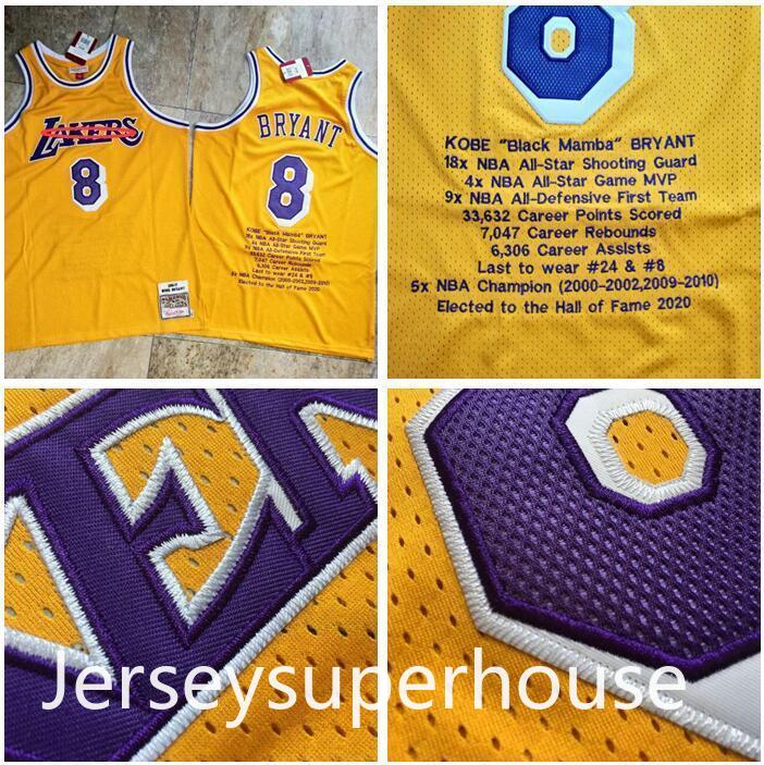 

Men LosAngelesLakersKobeBryantMitchell & Ness 1996-97 yellow Hardwoods Classics Player Jersey and pant, Black;red