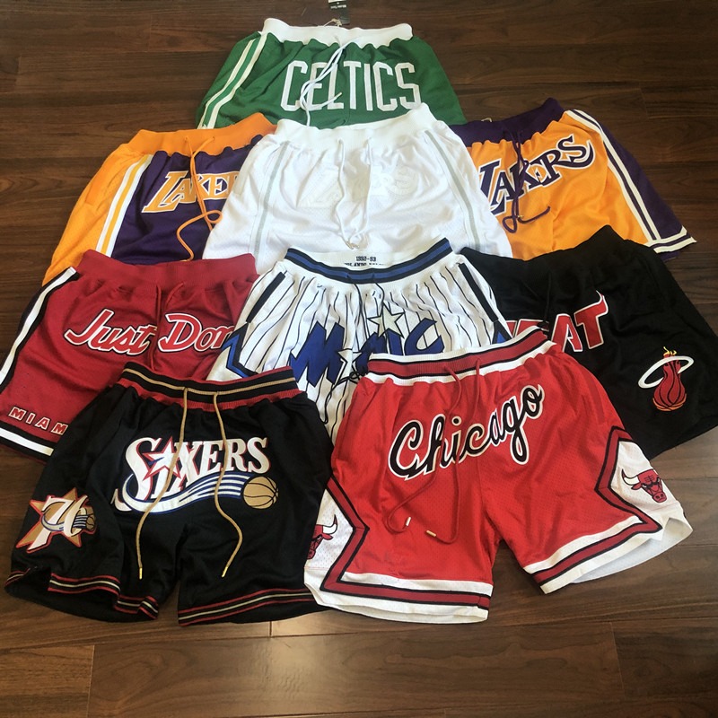 

2021 All Teams Just Don Basketball Short Hip Hop High School College Mesh Retro Running Sports Shorts Pant Sweatpants With Pocket Zipper Mens Stitched blue white, As