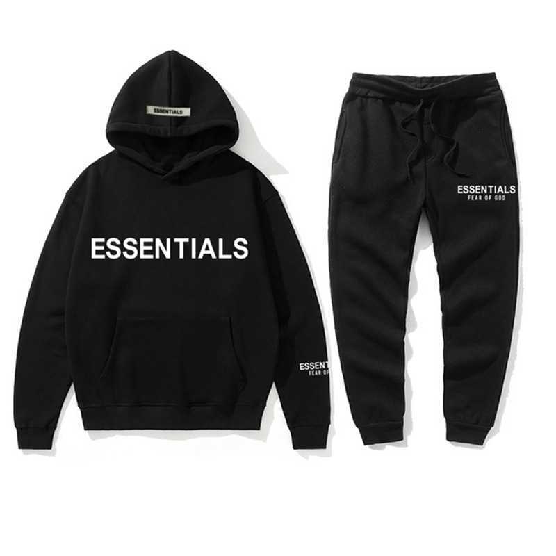 

1Feel of God double line essentials new set chest soup seal couple Hooded Sweater fog, Black