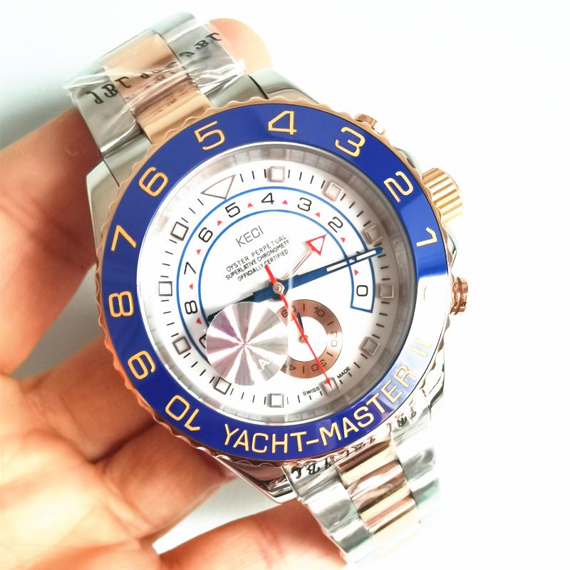 Wristwatches 44mm YACHT MASTER II RLX Brand Men's Casual Business Style Watch All Stainless Steel Quality Automatic Mechanical Wristwatc-image-698728702