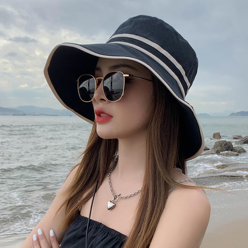 

Beanie/Skull Caps Fisherman Hat Sun Anti-ultraviolet Female Summer Big Brim Wide Sunhat Bucket Women Hats, Blue;gray