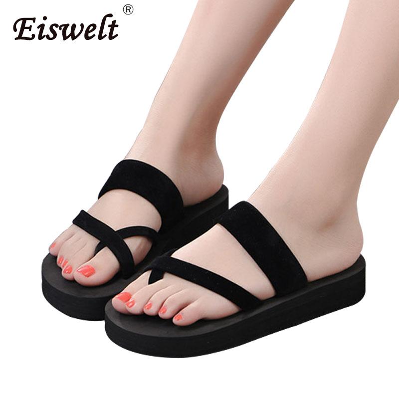 

Slippers EISWELT Women Summer Platform Shoes Wedges Flat And Middle Heel Woman Fashion Beach Casual Female Cross Tied, Black