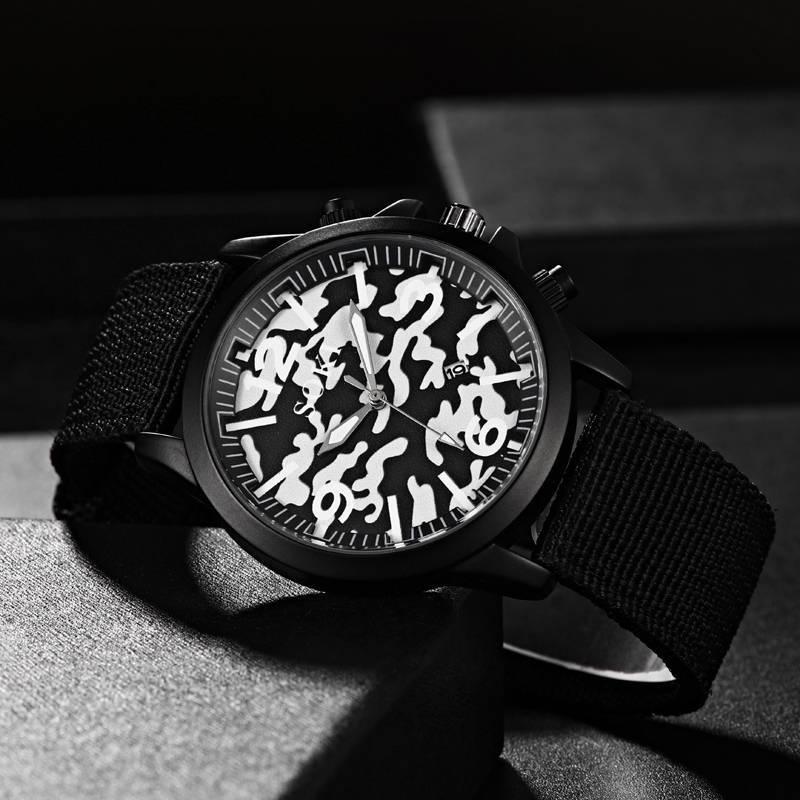 

Wristwatches 2021 Latest Fashion Nylon Woven Camouflage Watch Calendar Men's Quartz Outdoor Sports Military, Bronze