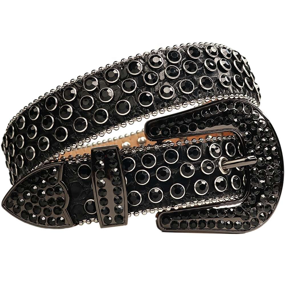 

2021designerBlack Crystal Rhinestone Men Bling Full Diamond Studded Crocodile Leather Waist Belt Strap Cinto De Strass, Black;brown