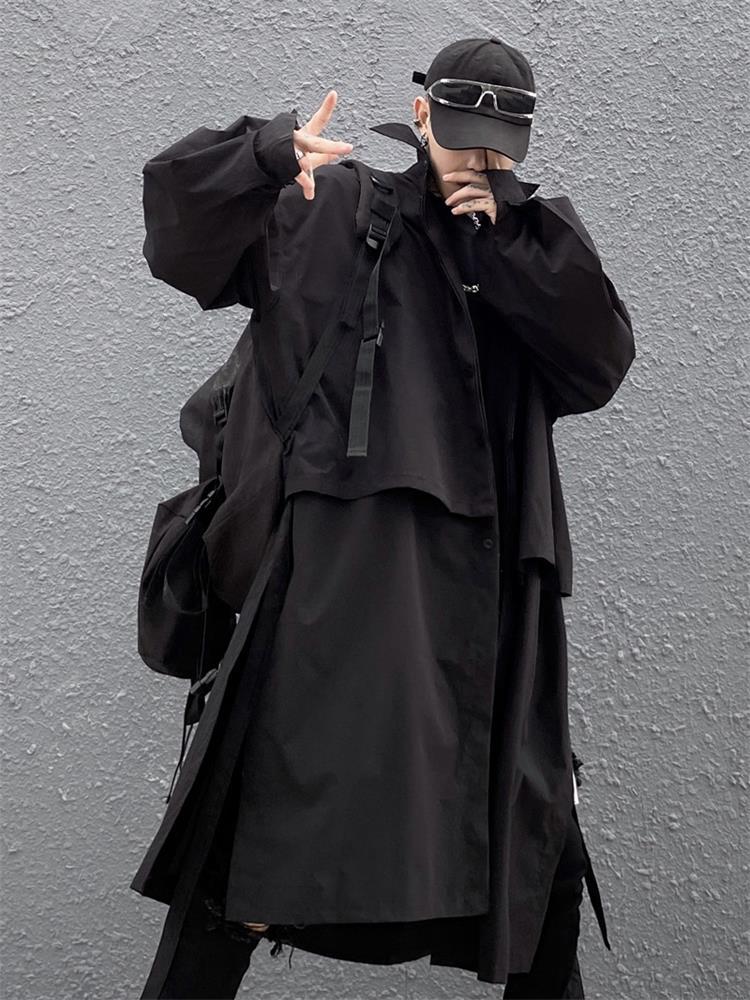 

Men' Trench Coats Long Student Windbreaker Jacket Fashion Logo Mosaic Design Urban Youth Large Size, Black