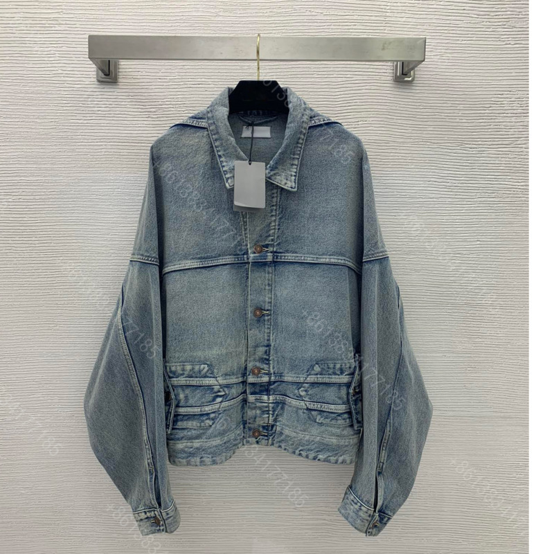 

Fashion women vintage denim jacket coat logo brand lapel irregular loose long sleeve coats jackets womens designer clothes SML