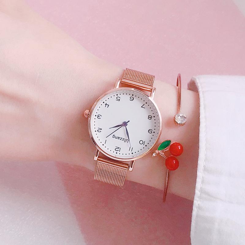 

Wristwatches Rose Gold Mesh Strap Women's Fashion Watches Minimalist Ulzzang Quartz Watch Women Clock Blue Pointer, Brown
