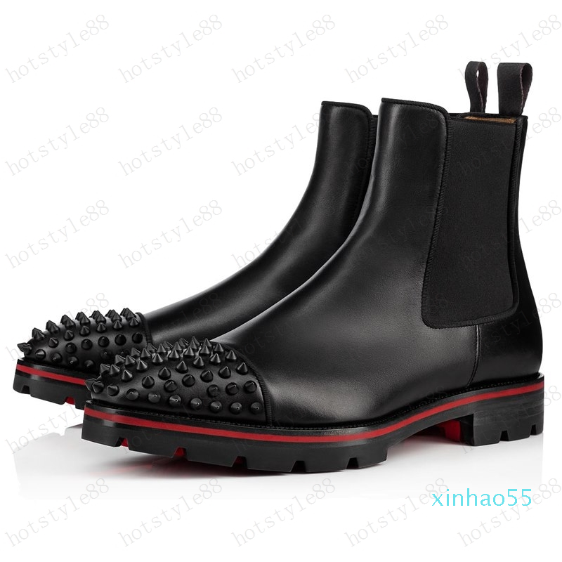 

hot style red bottoms sneaker men boot spikes suede leather red sole men shoes super perfect melon Motorcycle ankle boot for men x1, Black