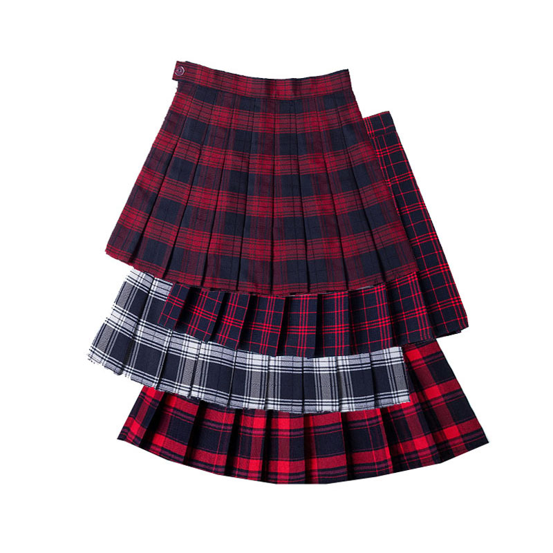 

New Women Skirt Sexy Mini Short Skirts Summer High Waist Female Pleated Skirts Harajuku Zipper Ladies Girls Red Plaid Skirt, Red1