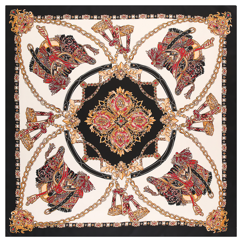 

Luxury Brand New Design Saddle Chain Square Scarf 130cm Twill Silk Scarf Women Kerchief Scarves For Ladies Summer Shawl szalikg
