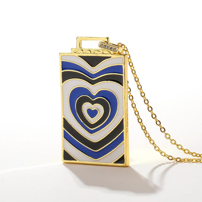

Pendant Necklaces Geometric Ins Jewelry Enamel Heart-shaped Peach Heart Rectangular Women's Necklace Sweater Chain