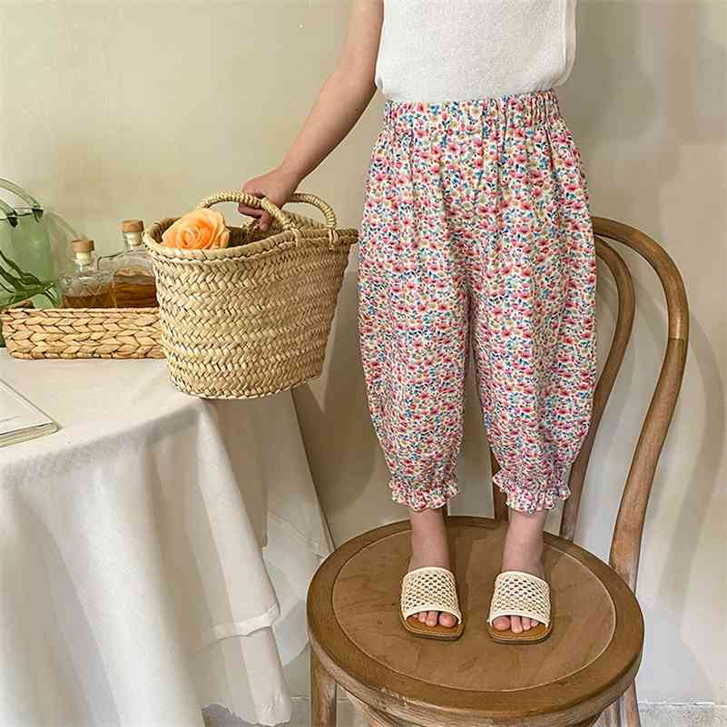 

Summer baby girls cotton thin cool floral trousers Kids casual pantalettes children bloomers 210708, Green