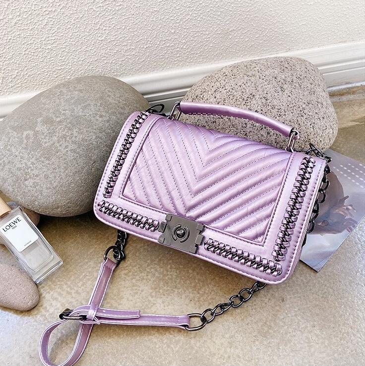 

Factory wholesale leathers women shoulder bags European and American popular wavy handbags Classic embossed Thread chain bag Street fashion leather handbag