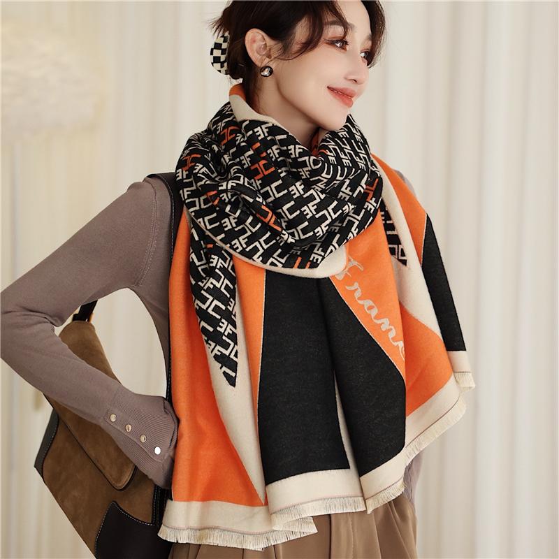 

Scarves High Quality Winter Cashmere Scarf Women Print Thick Warm Pashmina Shawl Wrap Bufanda 2021 Design Female Stoles Echarpe Foulard, Blue;gray