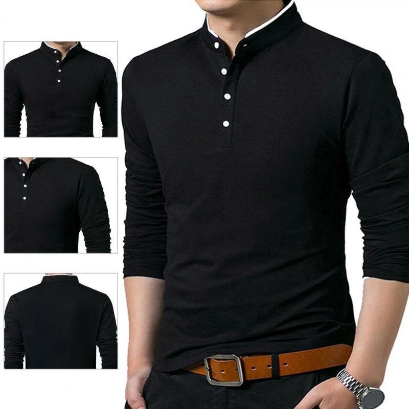 

Men's Casual Shirts Men Top Pullover Great Stand Collar Quick Dry Autumn Shirt, Black