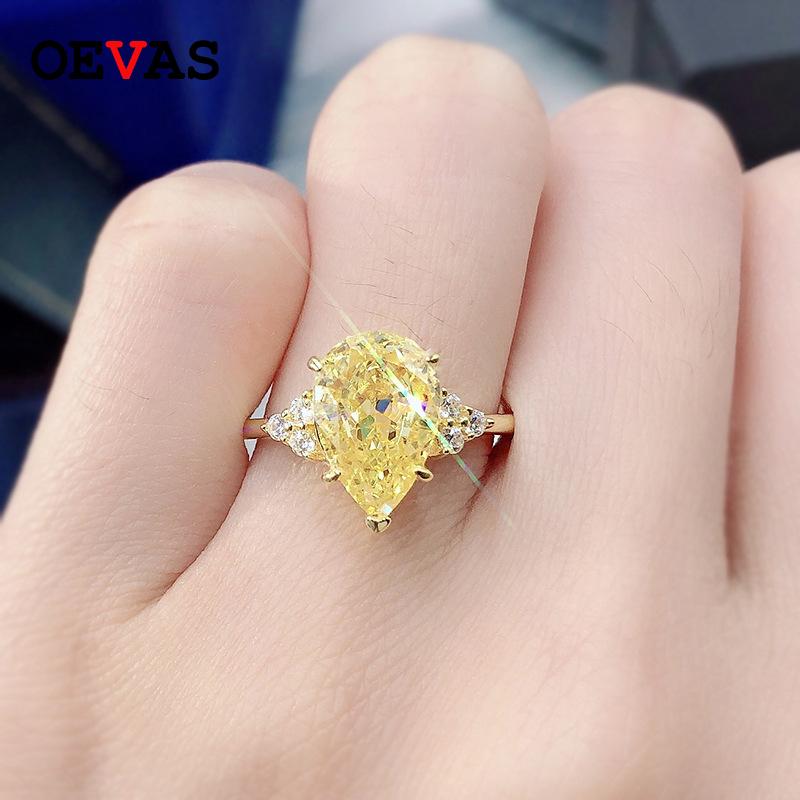 

Cluster Rings OEVAS Ring 8 * 12mm Water Drop Shape High Carbon Diamond Bridal Sparkling Wedding Party Temperament Fine Jewelry Gifts, Golden;silver
