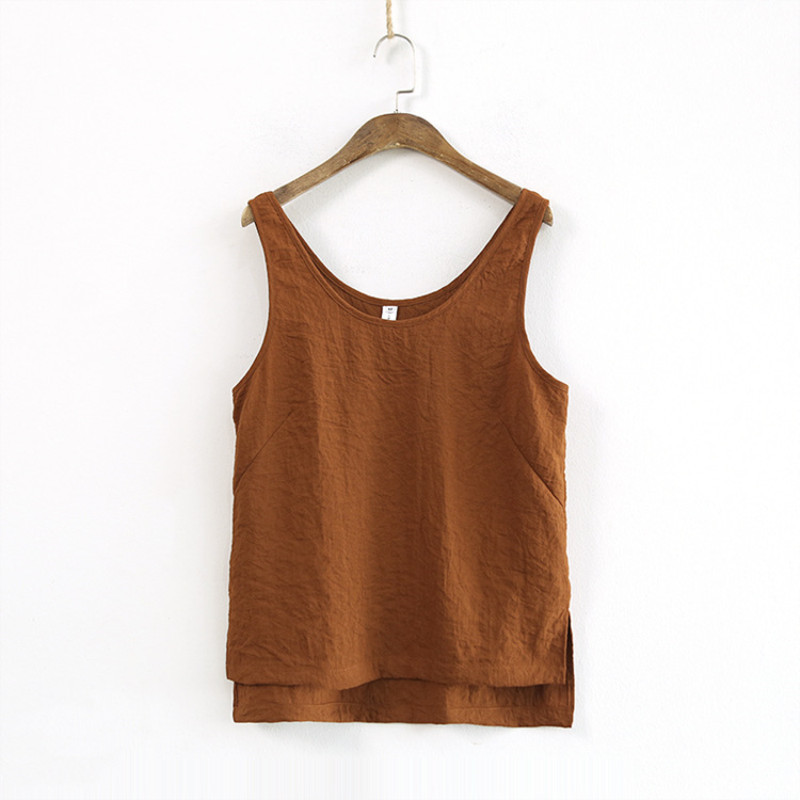 

Johnature Style Casual Cotton 5 Color Sleeveless Short Top Women Tanks Summer Fashion Solid Ladies Tanks 210521, White