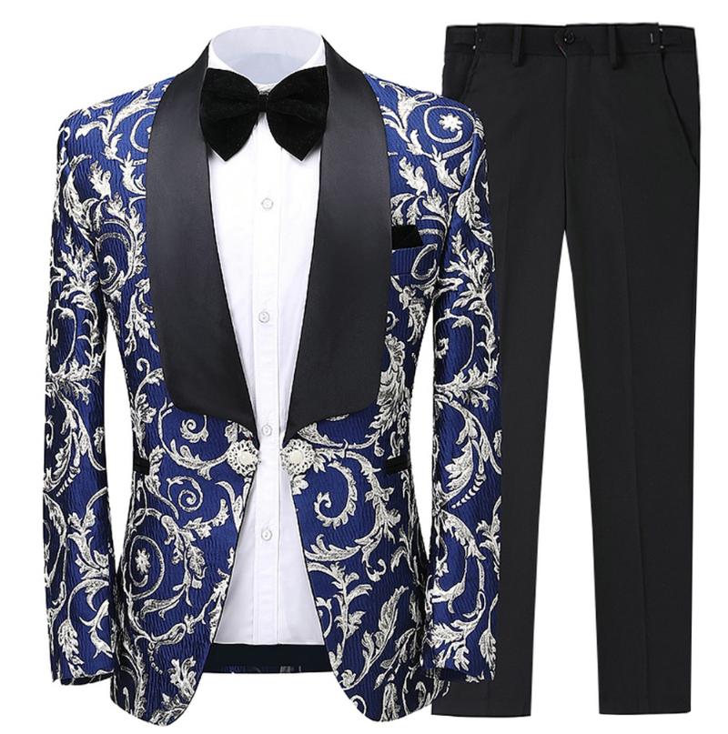 

Men's Suits & Blazers Suit Royal Blue Silver Black Formal 2 Pieces Slim Fit Shawl Lapel Soft Wool Prom Tuxedos Wedding Groomsmen (Blazer+Pan, Blue-jacket
