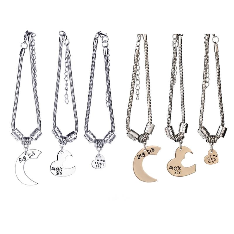 

Charm Bracelets 3Pcs Friendship Big Middle Little Sis Love Heart Pendant Bracelet Set H8WF