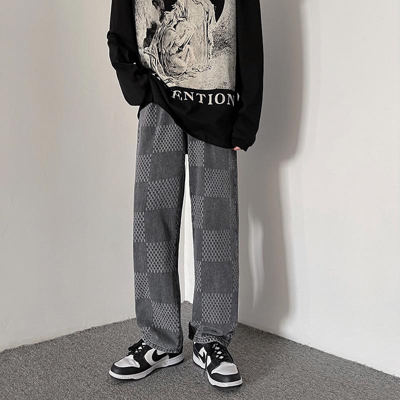 

Men' Jeans ICCLEK Straight 2021 Fall/Winter Style Plaid Casual Pants Plus Size Men Fashion Mens, Blue