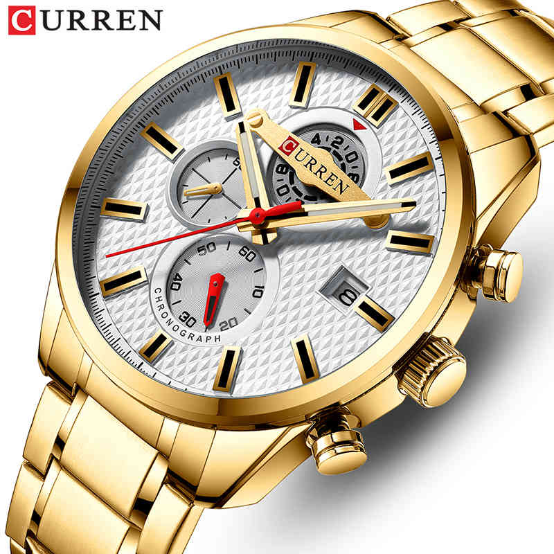 

CURREN Sports Quartz Watch Men Top Luxury Brand Causal Business Mens Watches Stainless Steel Chronograph Military Male Clock 210517, Silver black