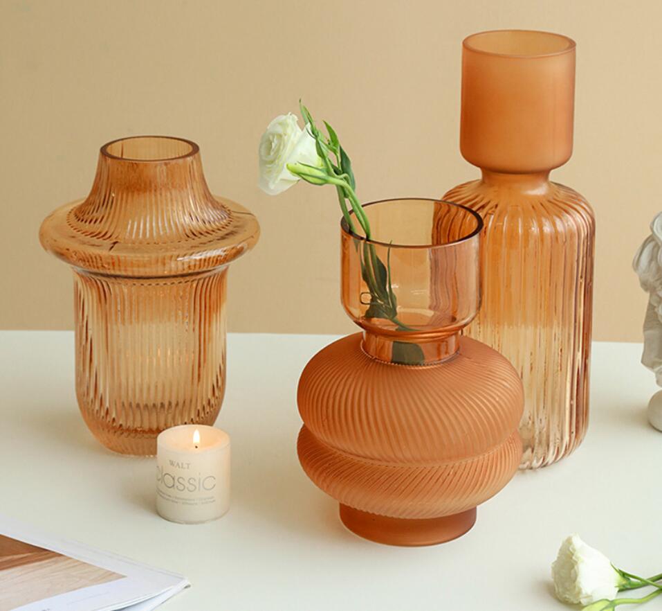 European Morandi frosted glass vases living room decoration dry flower illustrator dining table porch TV cabinet decorations-image-733040896