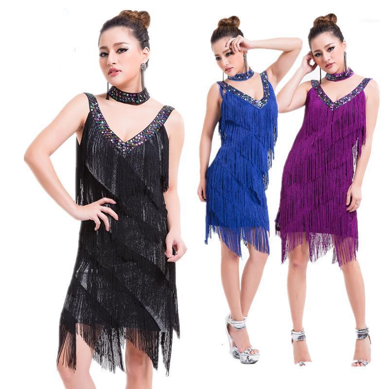

Ladies 1920s Flapper Latin Dress Great Gatsby Party Charleston Fringe Salsa Dance Performance Costume Dress1, Black