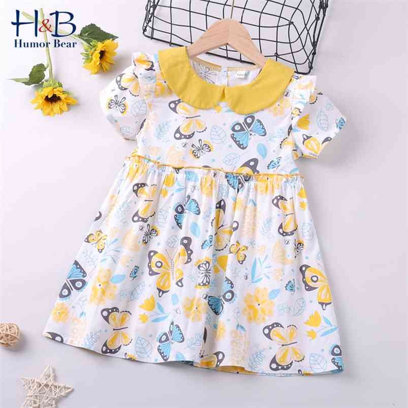 

Girls Dress Summer Lapel Short Sleeve Cartoon Casual Baby Girl Butterfly Printed Children's Clothes Party Prince 210611, Bz059 blue