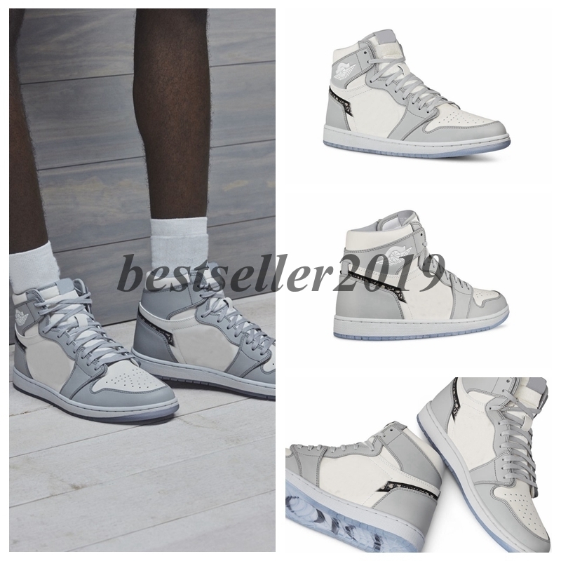 

2021 Cheap 1 High OG Grey Mens Basketball Shoes Designer Sneakers Trainers 1s embossed on the upper Crystal Bottom Baskets