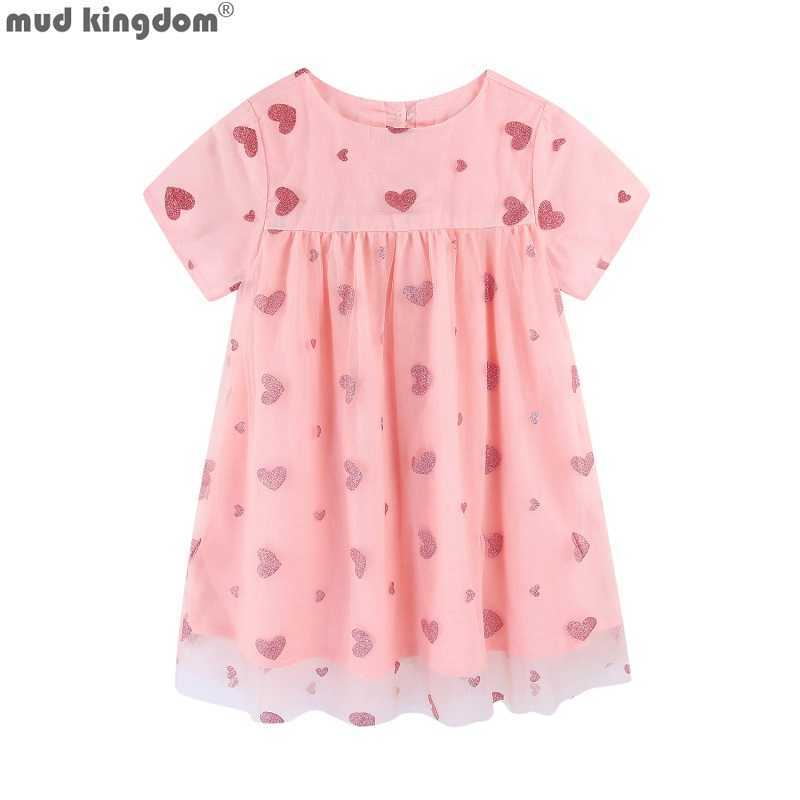 

Mudkingdom Sparkly Heart Big Girls Midi Dress with Tulle Girl Short Sleeve Dresses Loose Princess Party Children Summer Clothes 210615, Pink