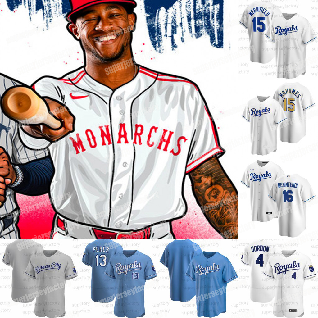 

2020 Kansas City 1949 Monarchs Salvador Jersey Andrew Royals Salvador Perez Adalberto Mondesi Michael A. Taylor Danny Duffy Jarrod Dyson Jor, Blue;black