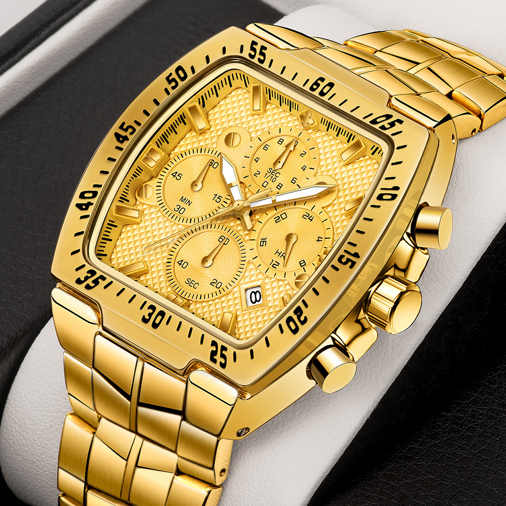 

WWOOR 2021 New Sports Military Watches Men Luxury Gold Square Quartz Waterproof Wristwatch Fashion Chronograph Relogio Masculinog, Silver black 8868
