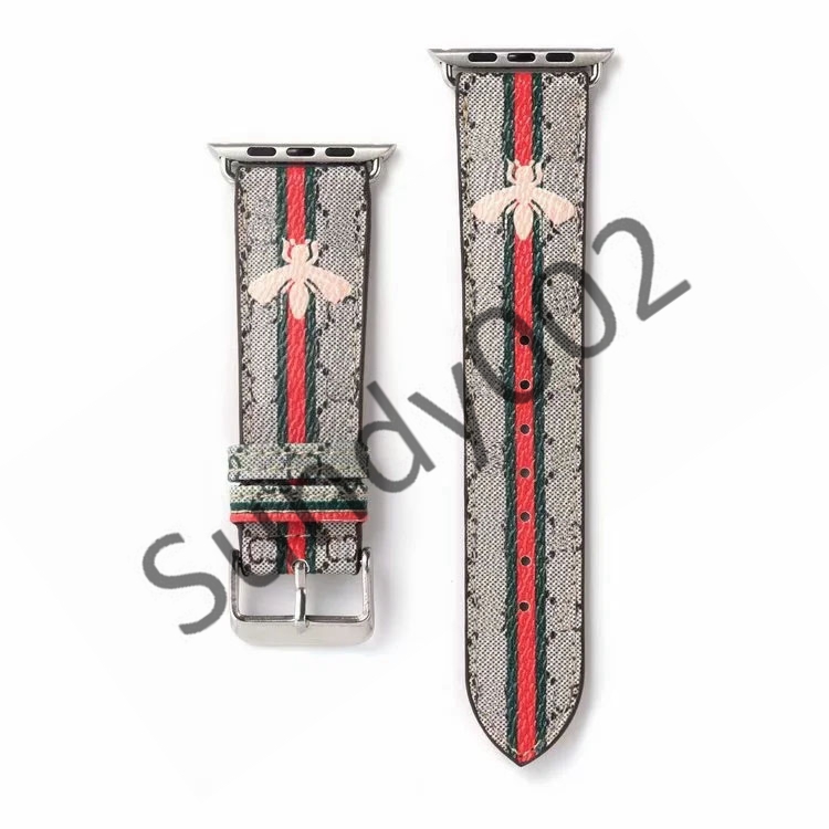 

G designer Strap Watchbands 42mm 38mm 40mm 44mm iwatch 2 3 4 5 bands Leather Bracelet Fashion Stripes dropshipping S02
