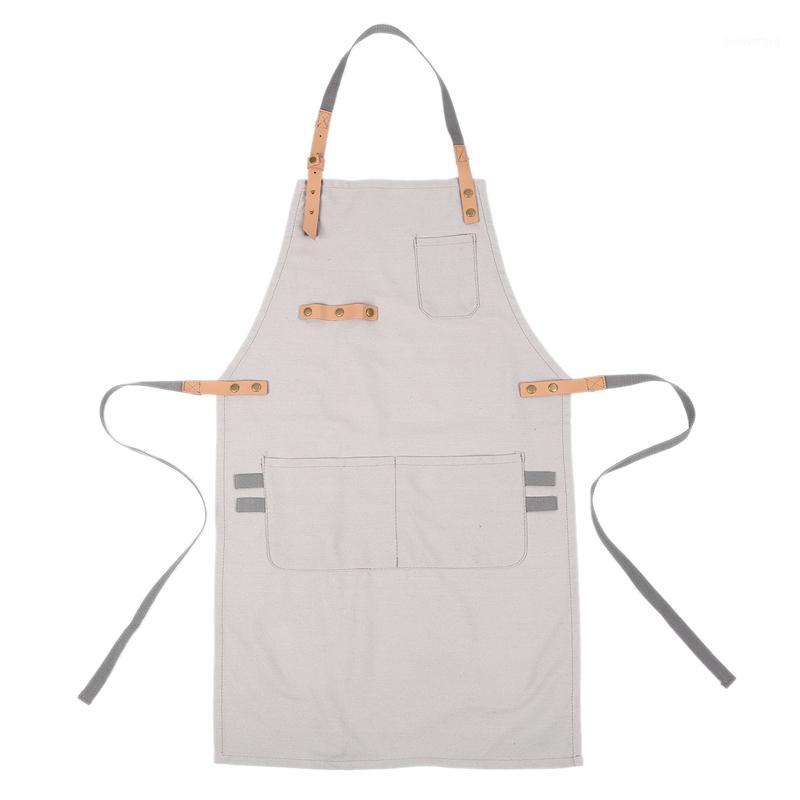 

Aprons 1 Pcs Beige Apron Durable Canvas Working Cross-Back Straps And Adjustable With Pockets, For Women Men Use In Home School C