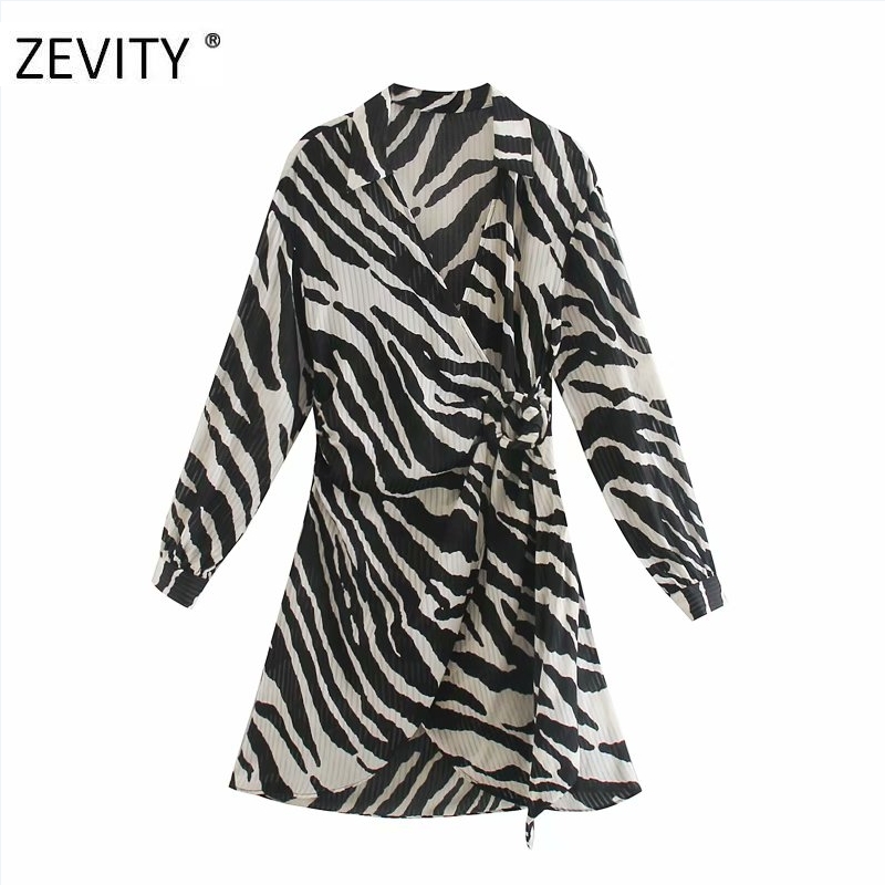 

ZEVITY women vintage animal texture print sashes mini dress female batwing sleeve kimono vestido chic casual slim dresses DS4266, As pic ds4266o