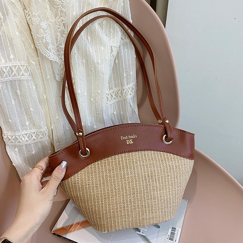 

Evening Bags Straw Bag Woven Color Stitching Basket Large Capacity Hand-woven Female Fashion Seaside Beach Vacation Shoulder, Black