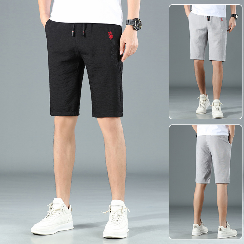

Summer men's elastic waist ice silk men's casual beach pants shorts five-point pants pants breeches, White;black