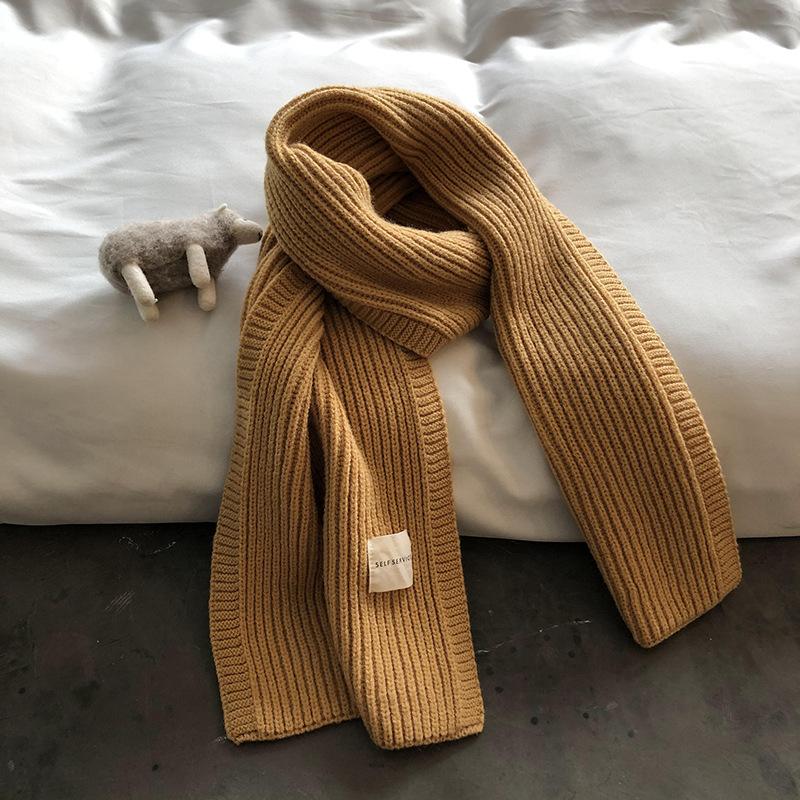 

Scarves Wool Knitted Scarf Women 2021 Autumn And Winter Style Korean Students Pure Color Warm Bib, Blue;gray