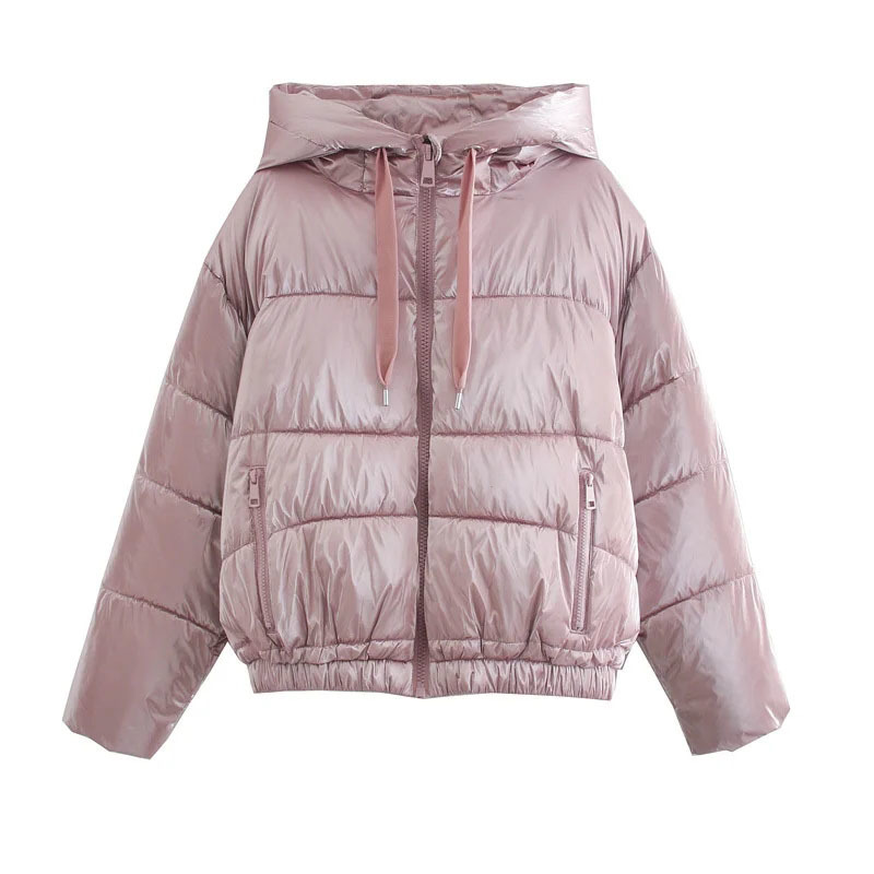 

Winter Sweet Pink Hooded Warm Short Jacket Cotton Clothes Fashion Bread Women's Clothing 210521