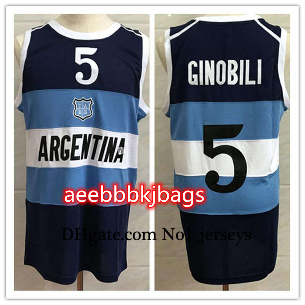 

#5 Manu Ginobili Team Argentina Navy Blue Retro Classic Basketball Jersey Mens Stitched Custom Number and Name Jerseys