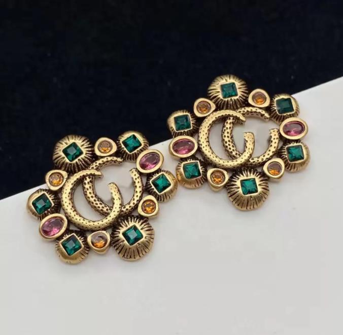 

Double Letter Stud Ladies Fancy Gems Brand Earring Women Party Wedding Gift Engagement Jewelry
