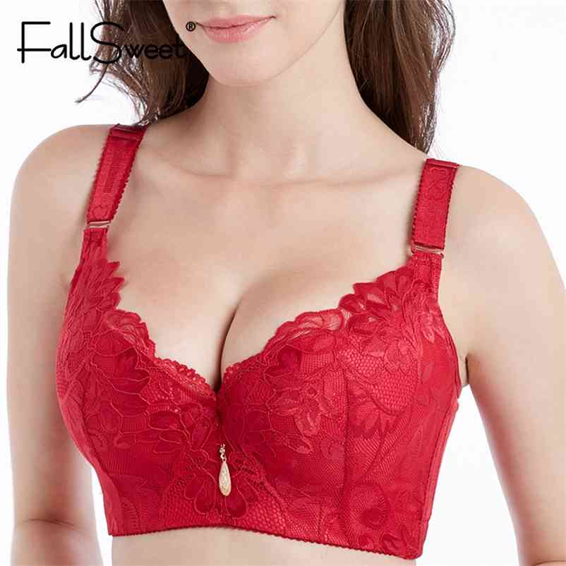 FallSweet Women Bras Push Up Lace Bra Sexy Plus Size Brassiere Comfort Underwear Female 210728