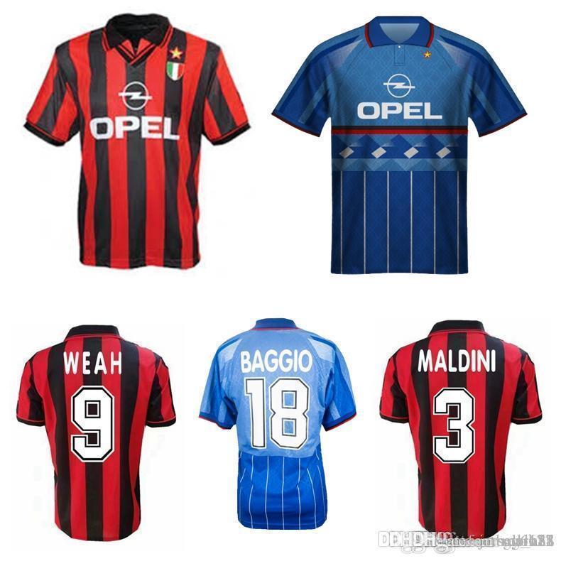 

1995 1996 1997 Baggio Weah Boban retro soccer jersey 95 96 97 Maldini Di Canio SAVICEVIC BARESI vintage classic football shirt, Black