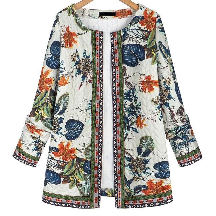 

Women' Jackets Spring And Autumn Print With White Round Neck Single Breasted Button On Both Sides Korean Street Trendsetter Loose British, Orange