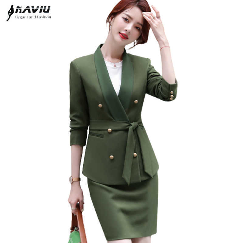 

High End Business Suits Fashion Spring Temperament Formal Long Sleeve Slim Blazer And Skirt Office Ladies Work Wear 210604, Black coat and skirt