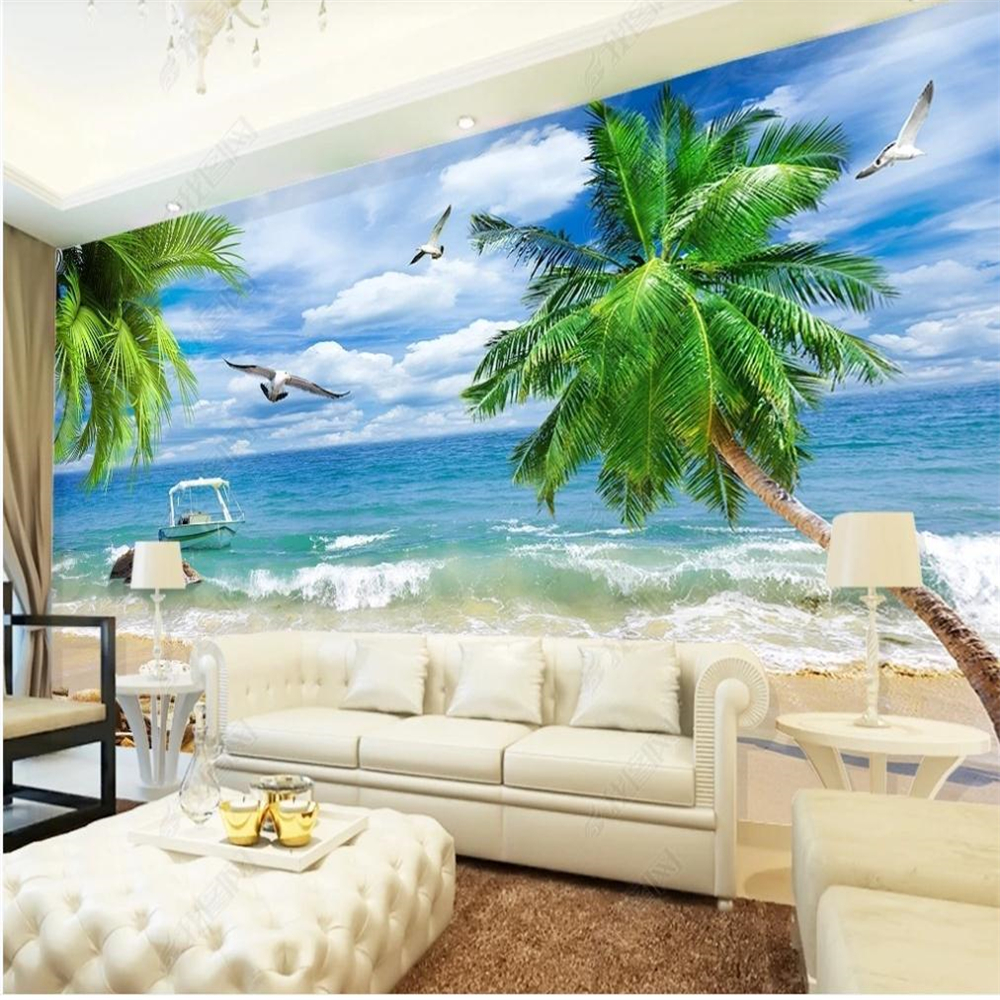 

Seaside scenery wallpapers 3d background wall paper 3d murals wallpaper for living room, Green